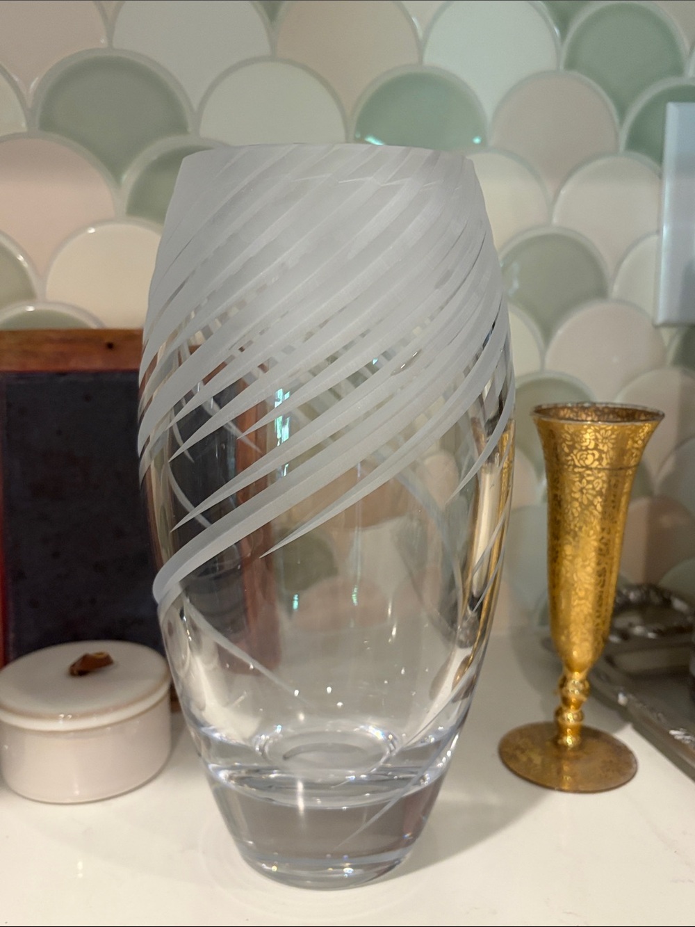 Mikasa Tempest 10” Frosted Swirl Clear Glass Decorative Vase